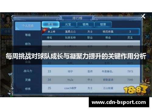 每周挑战对球队成长与凝聚力提升的关键作用分析 每周挑战对球队成长与凝聚力提升的关键作用分析